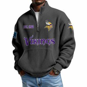 2025 Vikings Est 1960 Waffle Stand Collar Half Zip Sweatshirt 3 2025 Vikings Est 1960 Waffle Stand Collar Half Zip Sweatshirt