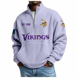 2025 Vikings Est 1960 Waffle Stand Collar Half Zip Sweatshirt 1 2025 Vikings Est 1960 Waffle Stand Collar Half Zip Sweatshirt