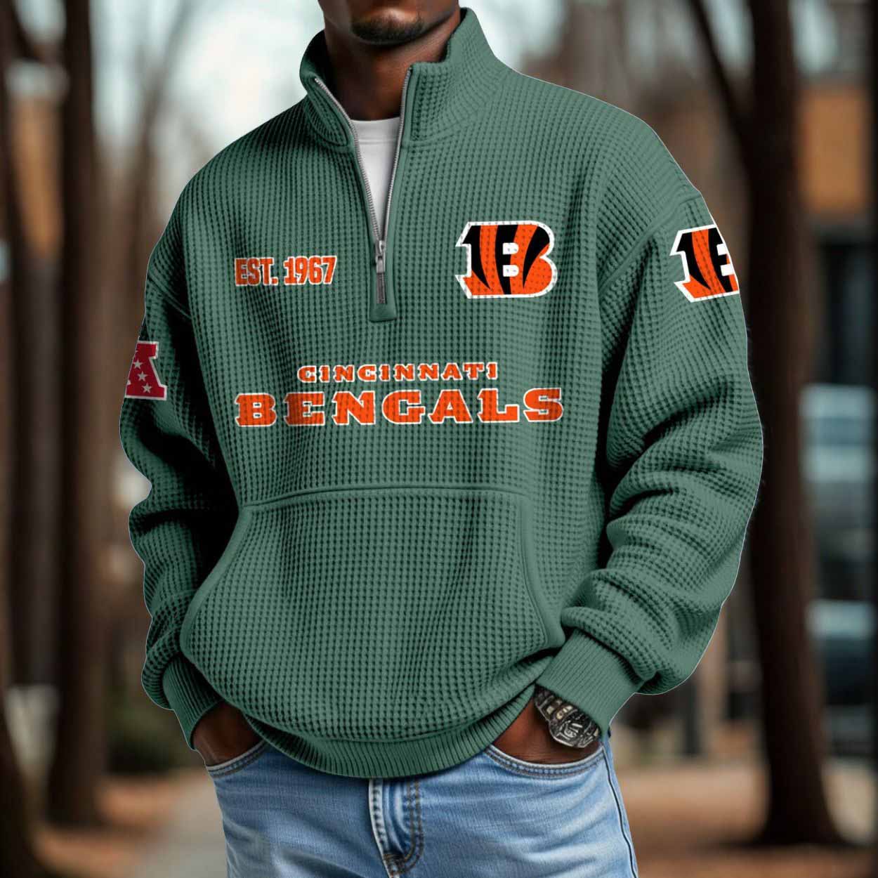 Bengals 2025 Est 1967 Waffle Zip Hoodie Bengals 2025 Est 1967 Waffle Zip Hoodie