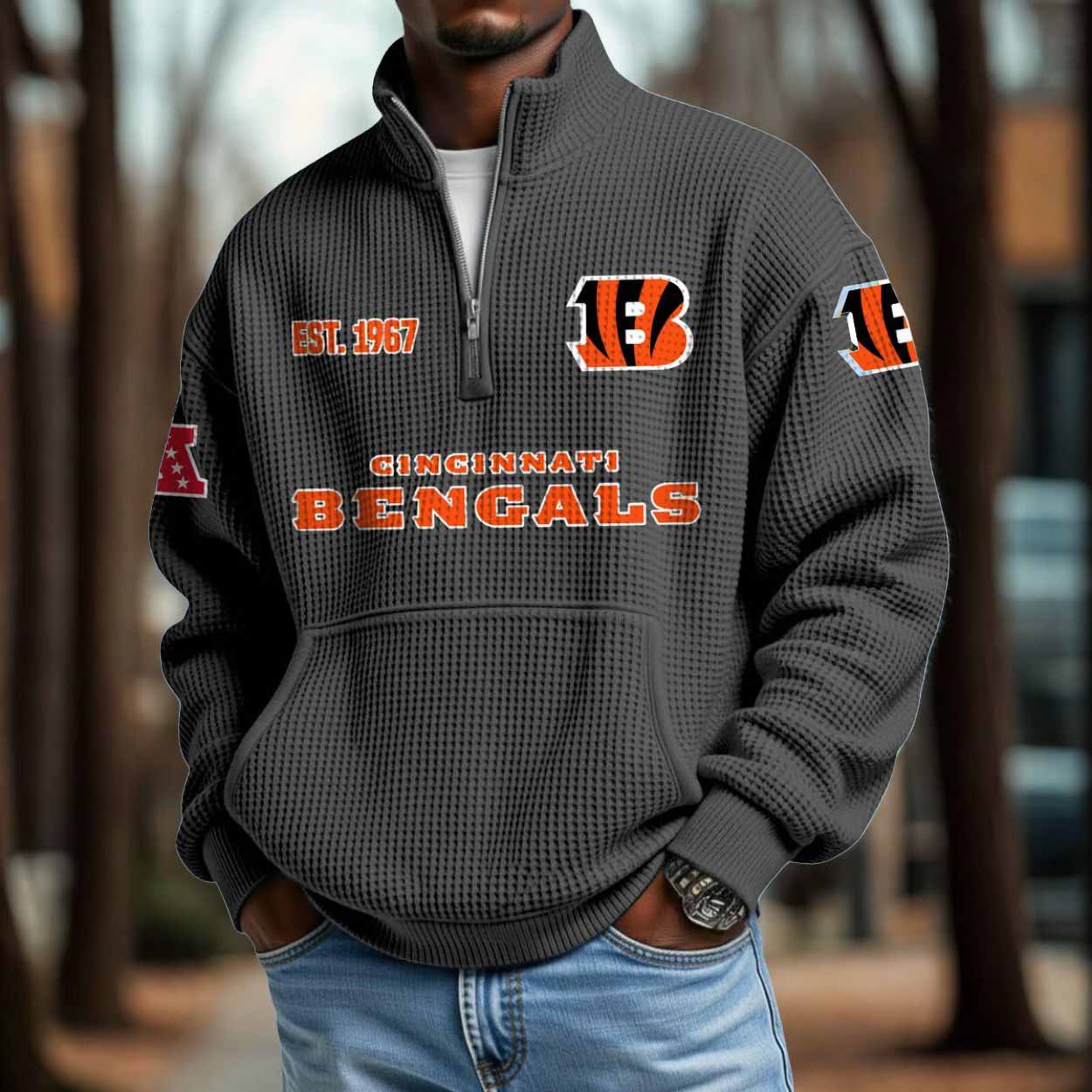 Bengals 2025 Est 1967 Waffle Zip Hoodie Bengals 2025 Est 1967 Waffle Zip Hoodie