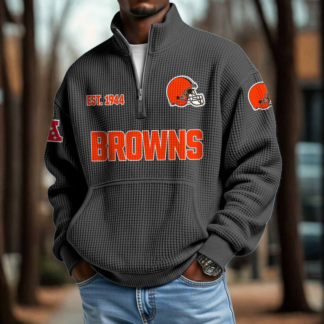 Browns 2025 Est 1944 Waffle Zip Hoodie Browns 2025 Est 1944 Waffle Zip Hoodie