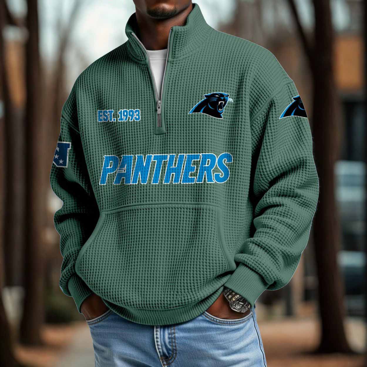 Panthers 2025 Est 1993 Waffle Zip Hoodie Panthers 2025 Est 1993 Waffle Zip Hoodie