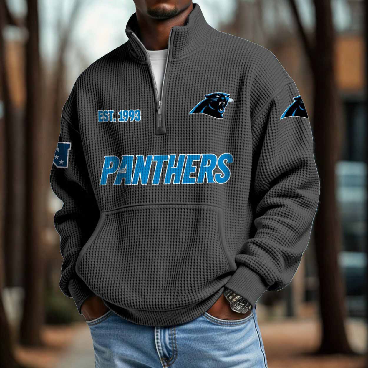Panthers 2025 Est 1993 Waffle Zip Hoodie Panthers 2025 Est 1993 Waffle Zip Hoodie