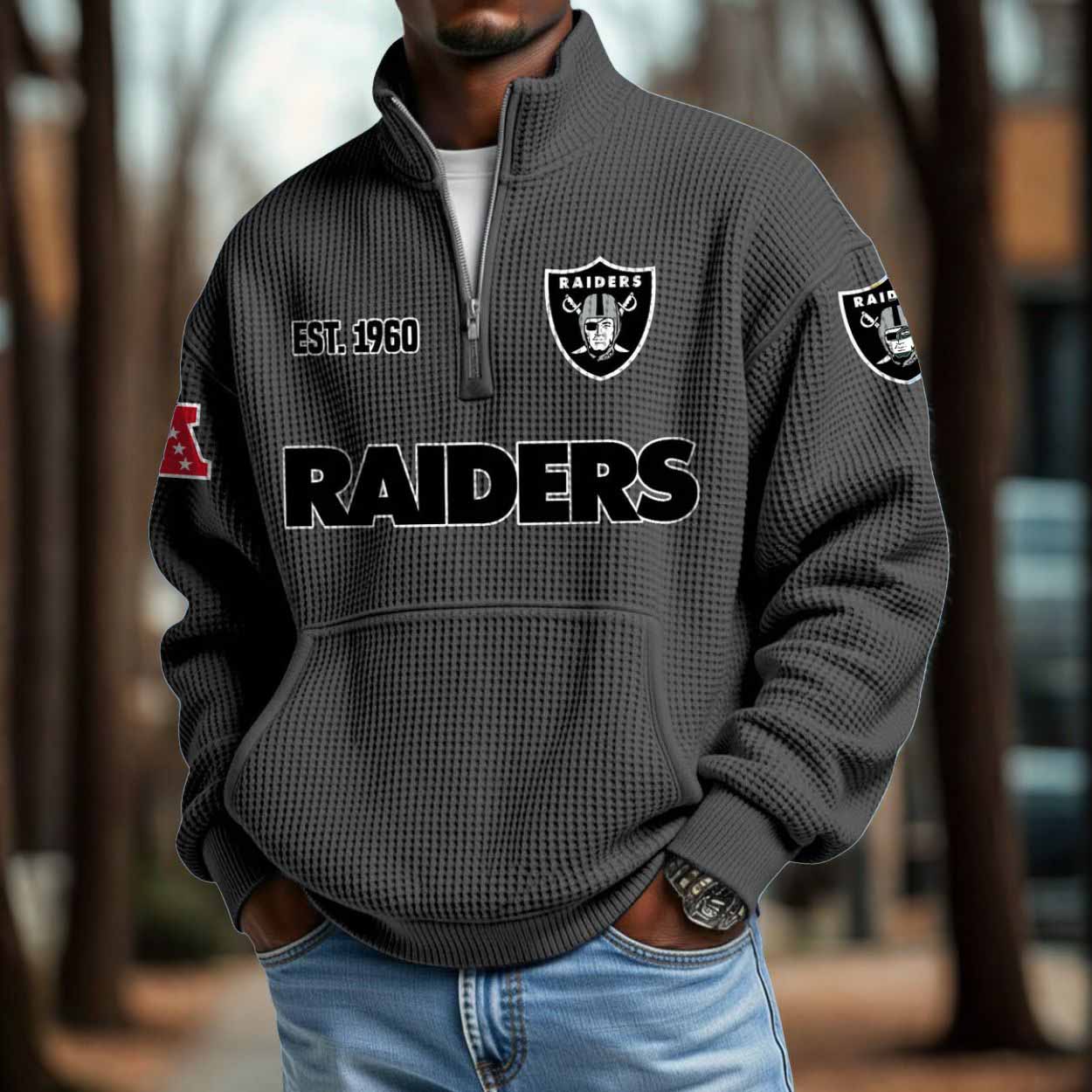 Raiders 2025 Est 1960 Waffle Zip Hoodie Raiders 2025 Est 1960 Waffle Zip Hoodie