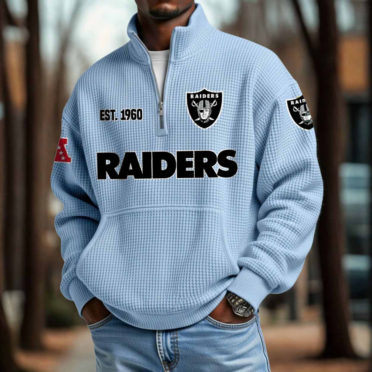 Raiders 2025 Est 1960 Waffle Zip Hoodie Raiders 2025 Est 1960 Waffle Zip Hoodie