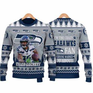 Seahawks Tyler Lockett I Am The Crazy Seahawks Fan Christmas Ugly Sweater Seahawks Tyler Lockett I Am The Crazy Seahawks Fan Christmas Ugly Sweater