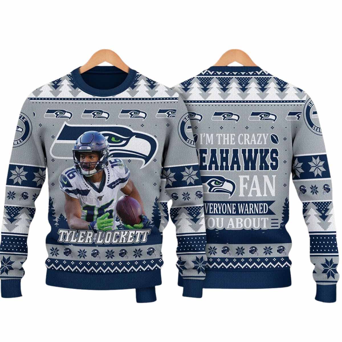 Seahawks Tyler Lockett I Am The Crazy Seahawks Fan Christmas Ugly Sweater Seahawks Tyler Lockett I Am The Crazy Seahawks Fan Christmas Ugly Sweater