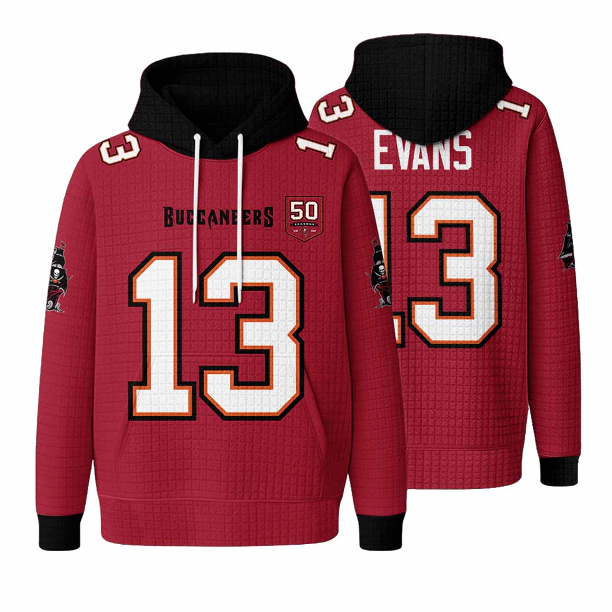 Unisex Buccaneers 13 Evans Waffle Hoodie Unisex Buccaneers 13 Evans Waffle Hoodie