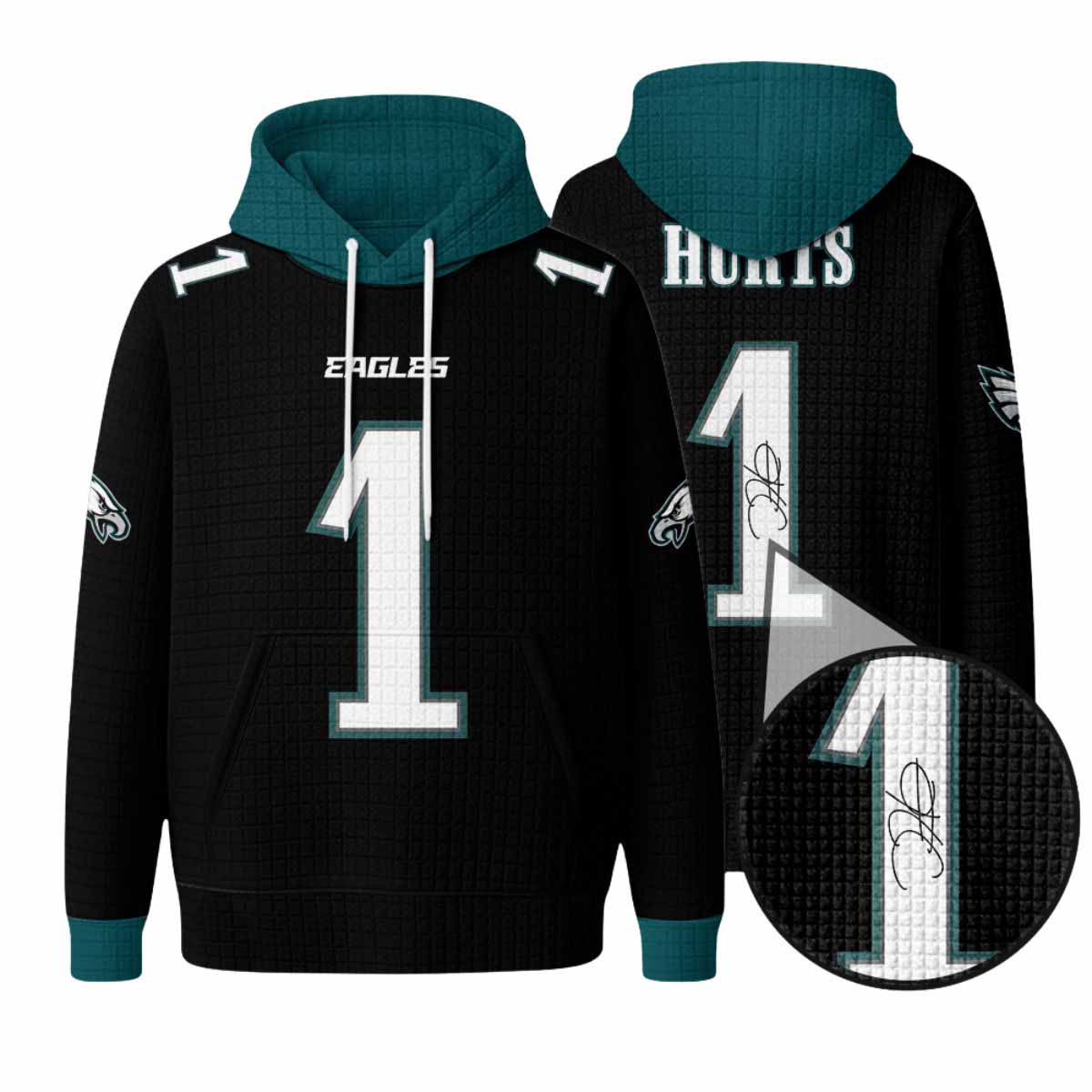 Unisex Eagles 1 Hurts Waffle Hoodie Unisex Eagles 1 Hurts Waffle Hoodie