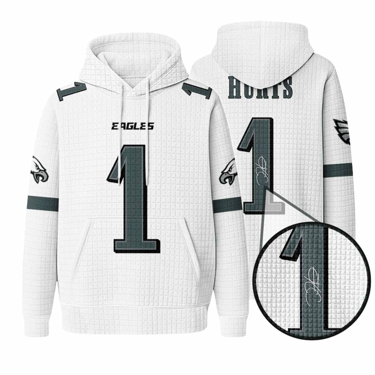 Unisex Eagles 1 Hurts Waffle Hoodie Unisex Eagles 1 Hurts Waffle Hoodie