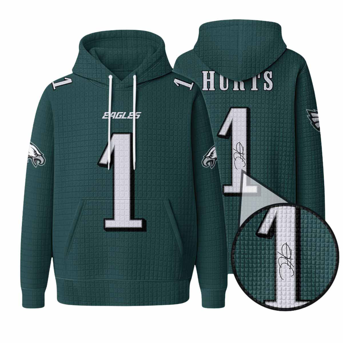 Unisex Eagles 1 Hurts Waffle Hoodie Unisex Eagles 1 Hurts Waffle Hoodie