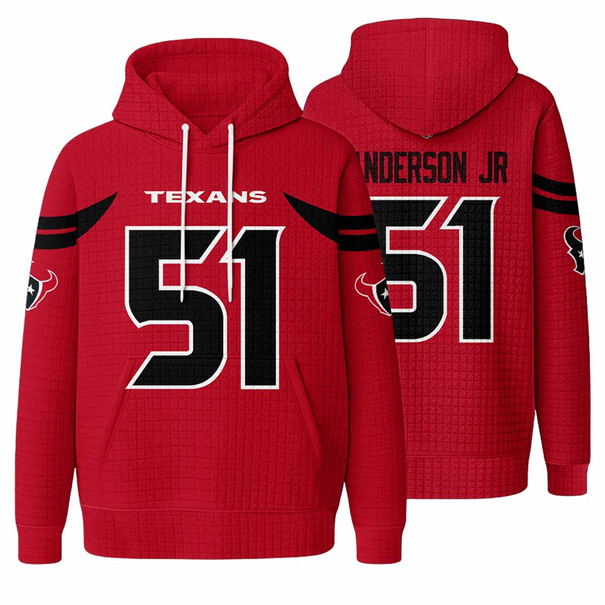 Unisex Texans 51 Anderson Jr Waffle Hoodie Unisex Texans 51 Anderson Jr Waffle Hoodie