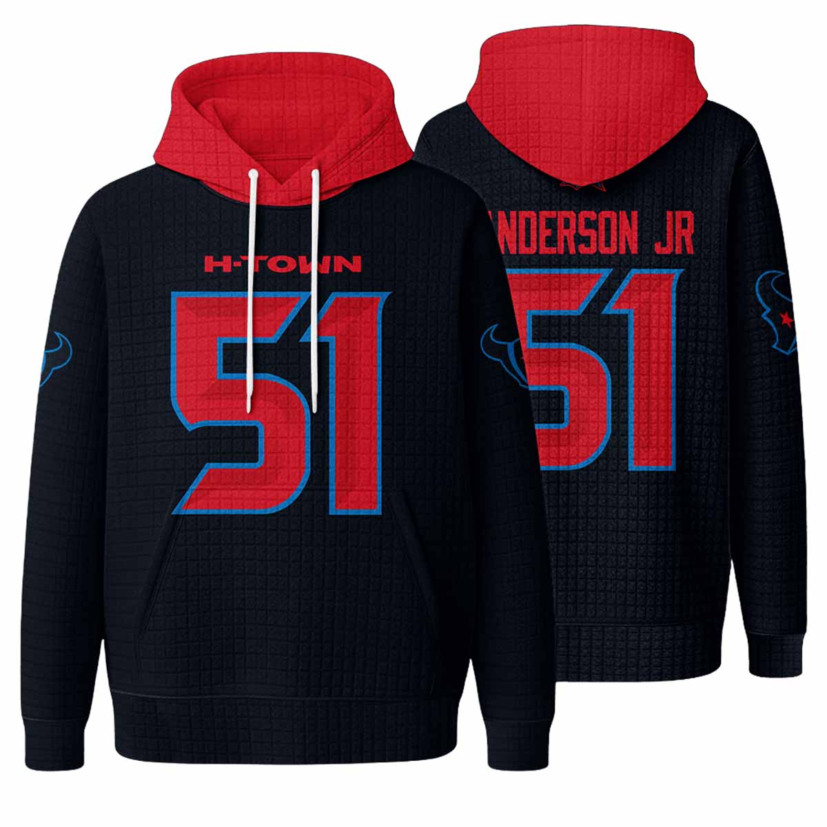 Unisex Texans 51 Anderson Jr Waffle Hoodie Unisex Texans 51 Anderson Jr Waffle Hoodie