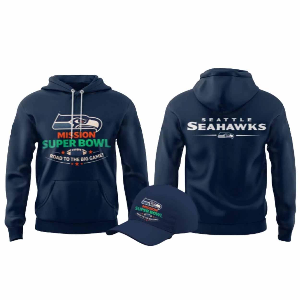 2026 Seahawks Mission Bowl LX Road To The Big Game Hoodie 2026 Seahawks Mission Bowl LX Road To The Big Game Hoodie