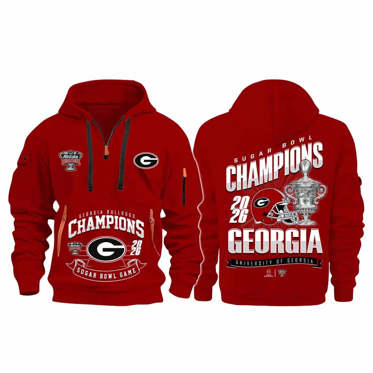 Bulldogs Sugar Bowl Champions 2026 Quarter Zip Hoodie Bulldogs Sugar Bowl Champions 2026 Quarter Zip Hoodie