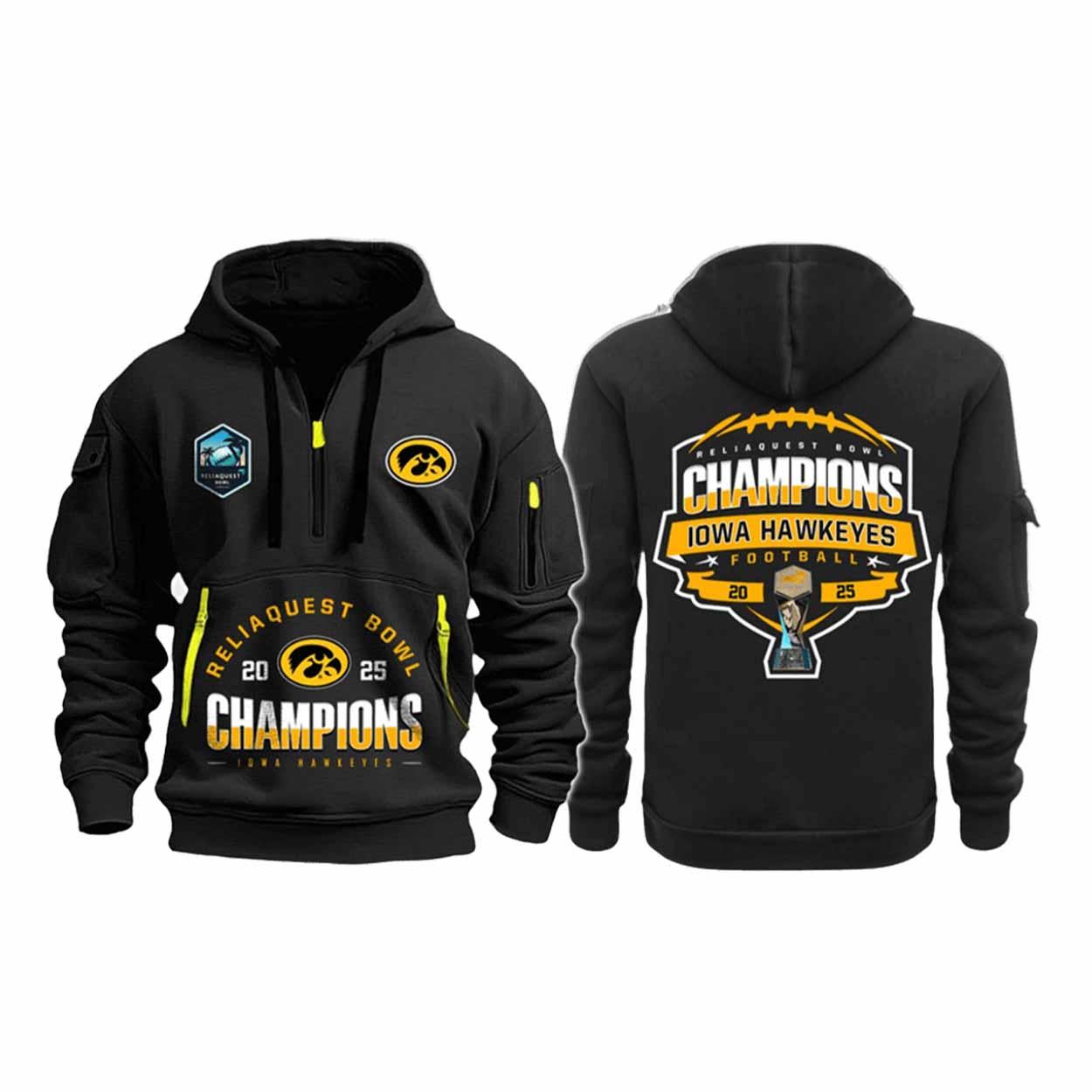 Hawkeyes Reliaquest Bowl Champions 2025 Quarter Zip Hoodie Hawkeyes Reliaquest Bowl Champions 2025 Quarter Zip Hoodie