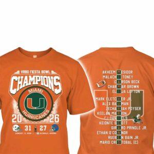 Hurricanes Vrbo Fiesta Bowl Champions 2026 Shirt Hurricanes Vrbo Fiesta Bowl Champions 2026 Shirt