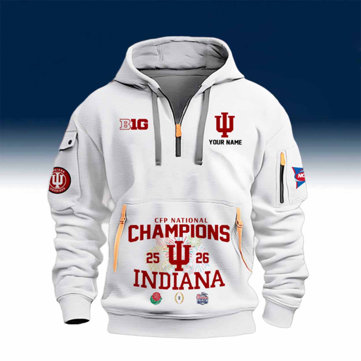 Indiana Hoosiers CFP National Champions 2025-2026 Quarter Zip Hoodie Indiana Hoosiers CFP National Champions 2025-2026 Quarter Zip Hoodie