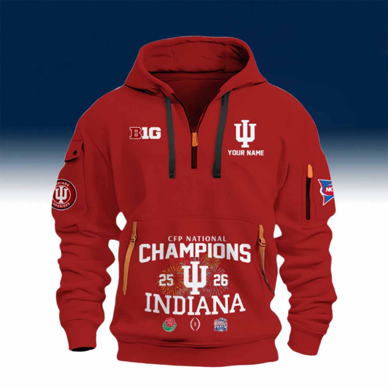 Indiana Hoosiers CFP National Champions 2025 2026 Quarter Zip Hoodie Indiana Hoosiers CFP National Champions 2025-2026 Quarter Zip Hoodie