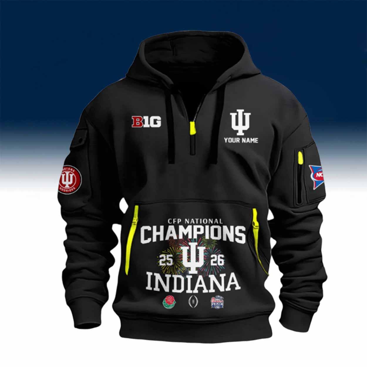 Indiana Hoosiers CFP National Champions 2025-2026 Quarter Zip Hoodie Indiana Hoosiers CFP National Champions 2025-2026 Quarter Zip Hoodie