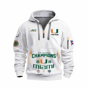 Miami Hurricanes CFP National Champions 2025-2026 Quarter Zip Hoodie Miami Hurricanes CFP National Champions 2025-2026 Quarter Zip Hoodie
