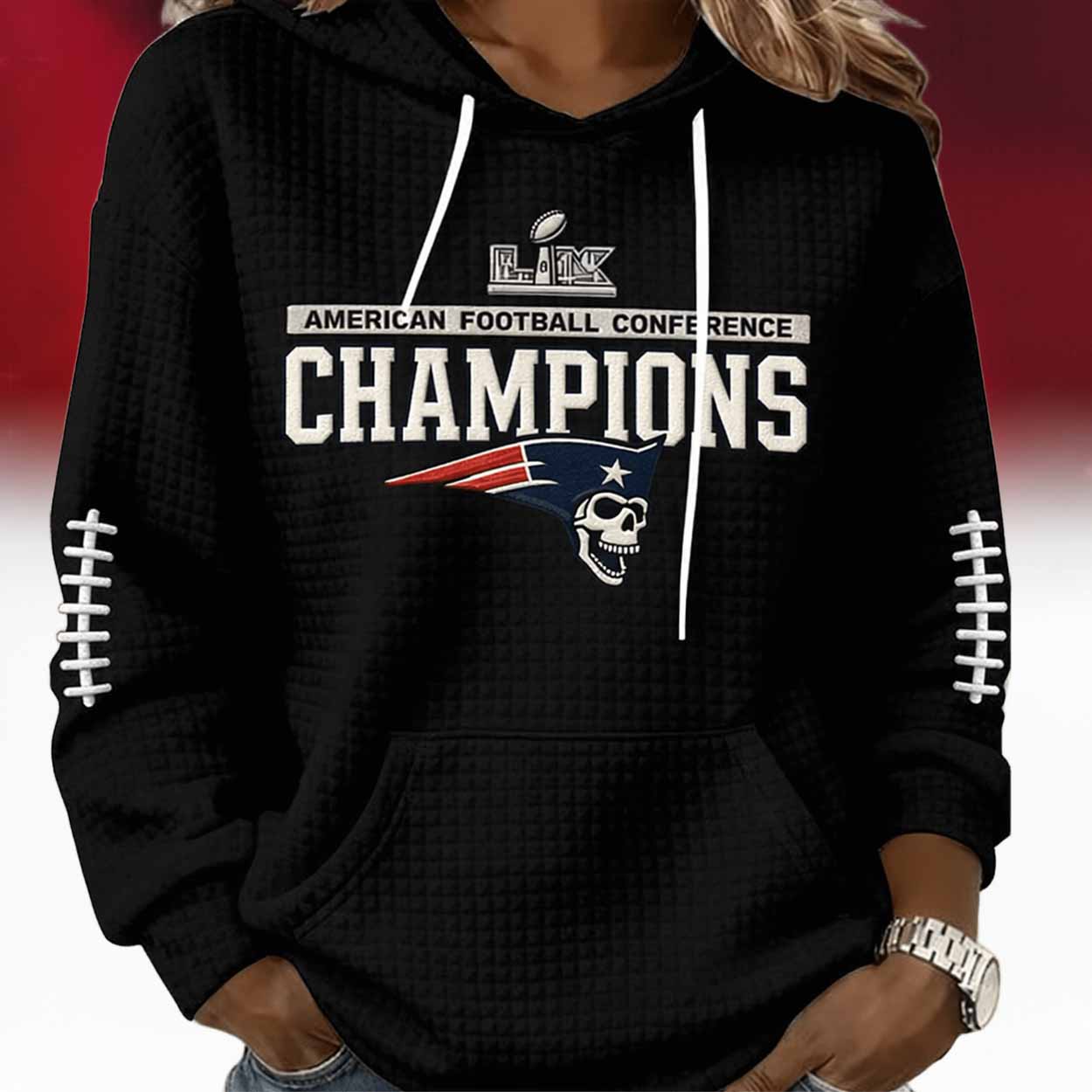 Patriots AFC Champions 2026 Waffle Hoodie Patriots AFC Champions 2026 Waffle Hoodie