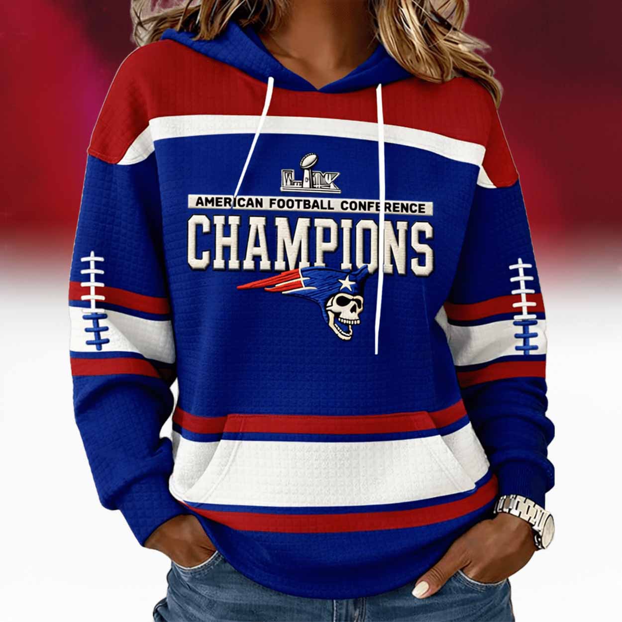Patriots AFC Champions 2026 Waffle Hoodie Patriots AFC Champions 2026 Waffle Hoodie