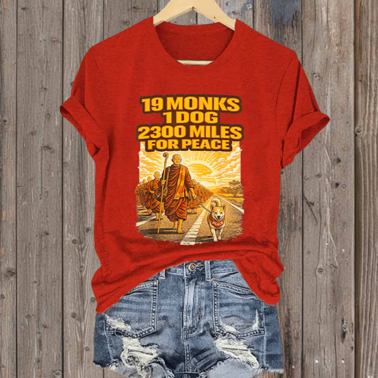 Retro Walk For Peace 19 Monks 1 Dog 2300 Miles For Peace Print T Shirt Retro Walk For Peace 19 Monks 1 Dog 2300 Miles For Peace Print T-Shirt