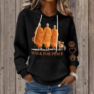 Retro Walk For Peace Monks With Aloka Dog Print Waffle Hoodie Retro Walk For Peace Monks With Aloka Dog Print Waffle Hoodie