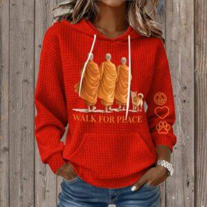 Retro Walk For Peace Monks With Aloka Dog Print Waffle Hoodie 2 Retro Walk For Peace Monks With Aloka Dog Print Waffle Hoodie