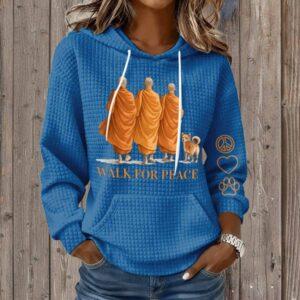 Retro Walk For Peace Monks With Aloka Dog Print Waffle Hoodie 1 Retro Walk For Peace Monks With Aloka Dog Print Waffle Hoodie