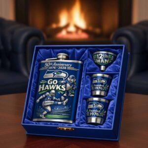 Seahawks 50th Anniversary 1976 2026 Flask Gift Set Seahawks 50th Anniversary 1976 2026 Flask Gift Set