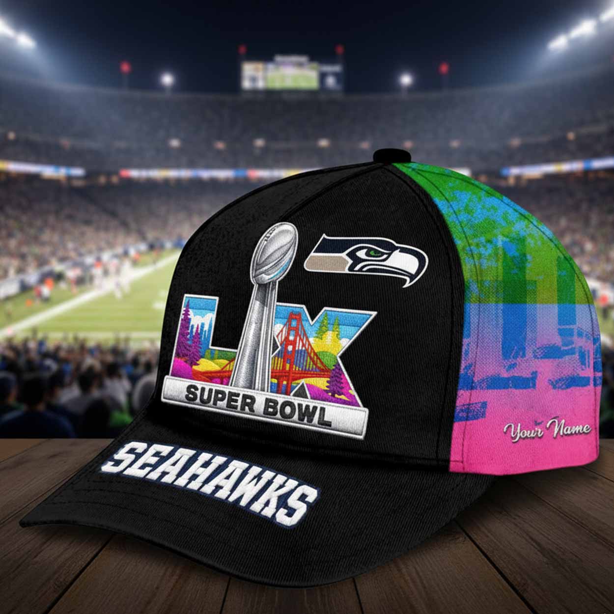 Seahawks Bowl LX 2026 Custom Name Hat Seahawks Bowl LX 2026 Custom Name Hat