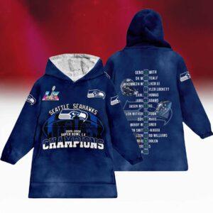 Seahawks Bowl LX Champions 2026 Blanket Hoodie Seahawks Bowl LX Champions 2026 Blanket Hoodie