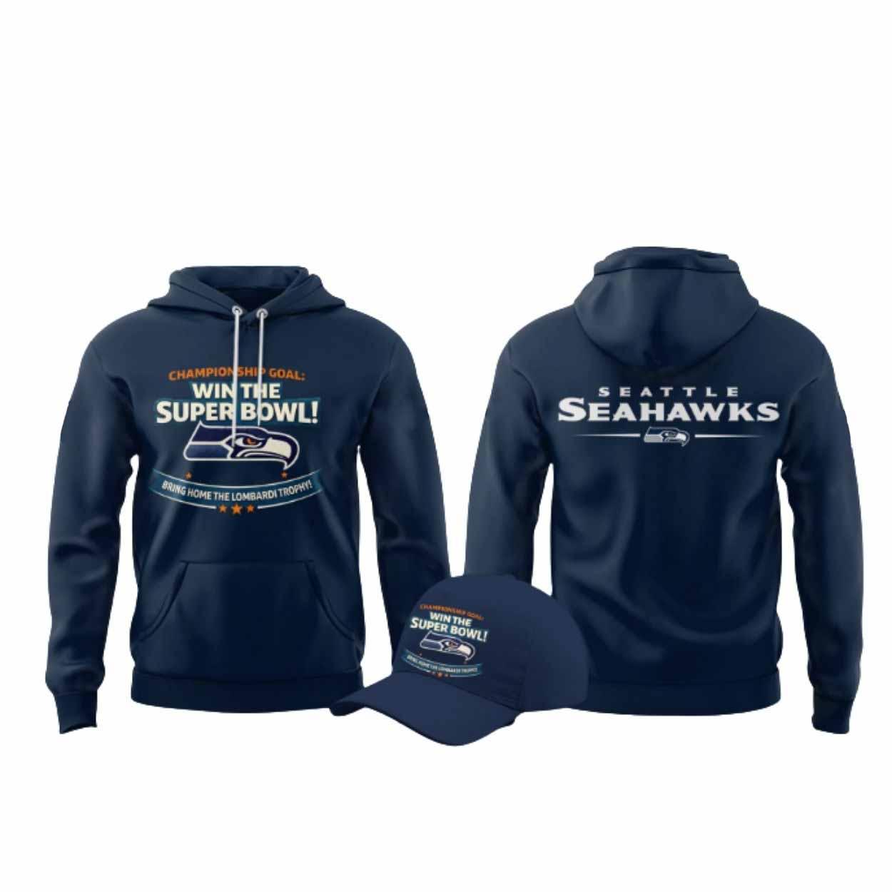 Seahawks Champions Goal Win The Bowl LX 2026 Hoodie Seahawks Champions Goal Win The Bowl LX 2026 Hoodie