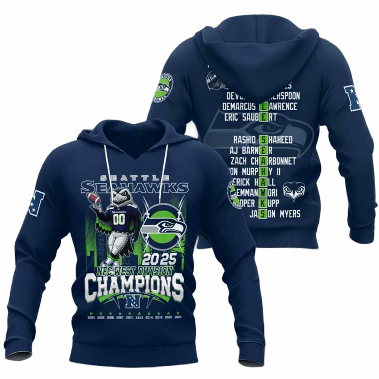 Seahawks NFC West Division Champions 2025 Print Hoodie Seahawks NFC West Division Champions 2025 Print Hoodie