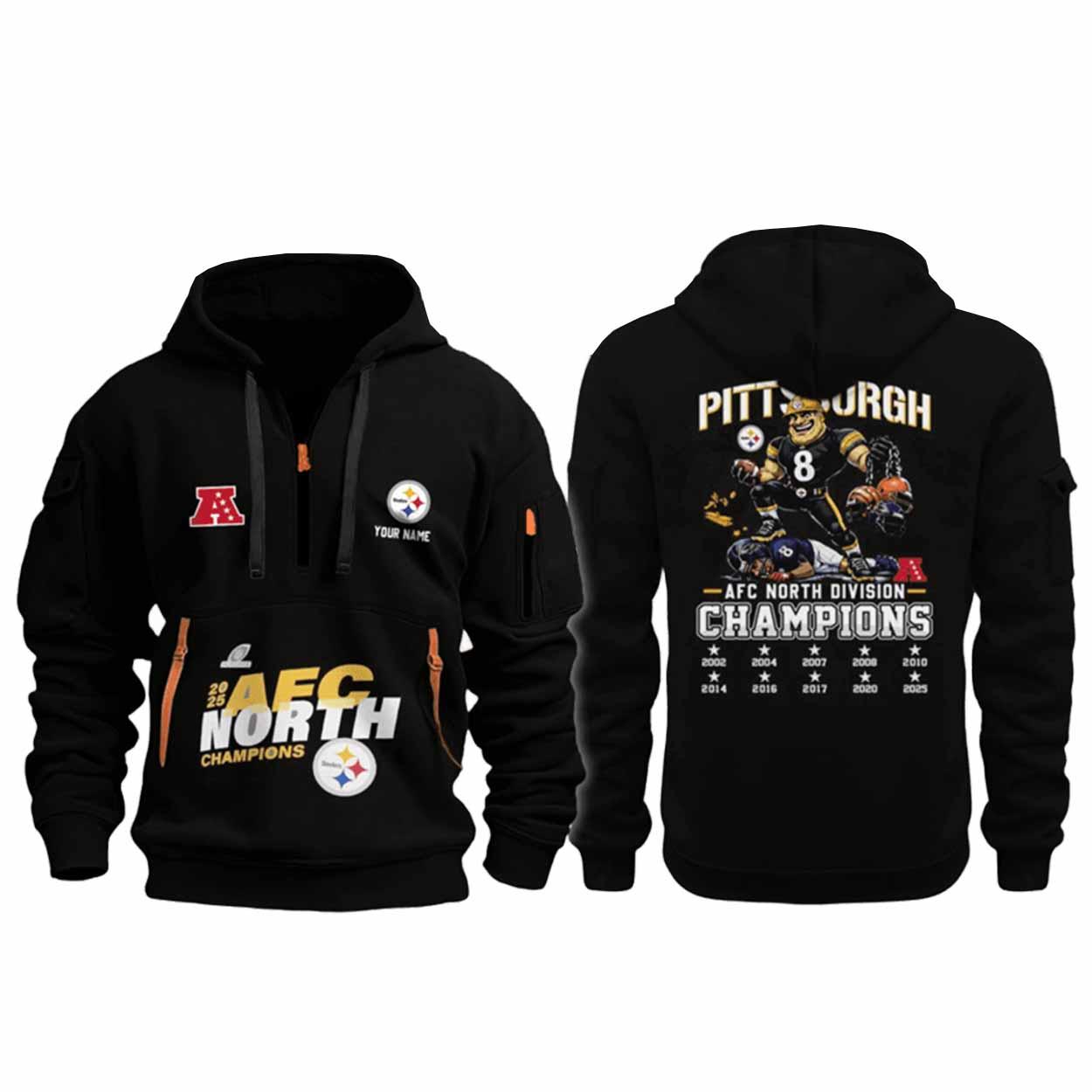 Steelers AFC North Division Champions 2025 Quarter Zip Hoodie Steelers AFC North Division Champions 2025 Quarter Zip Hoodie