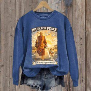 V Neck Retro Walk For Peace Print Sweatshirt