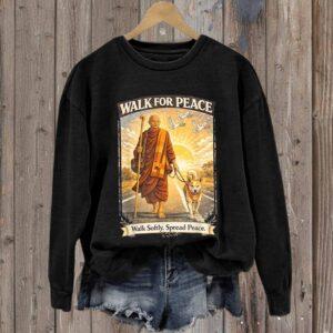 V-Neck Retro Walk For Peace Print Sweatshirt 1 V Neck Retro Walk For Peace Print Sweatshirt