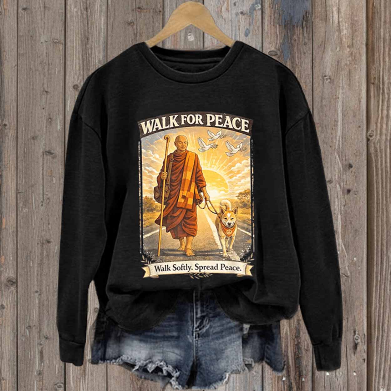 V-Neck Retro Walk For Peace Print Sweatshirt V-Neck Retro Walk For Peace Print Sweatshirt