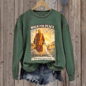 V-Neck Retro Walk For Peace Print Sweatshirt 2 V Neck Retro Walk For Peace Print Sweatshirt