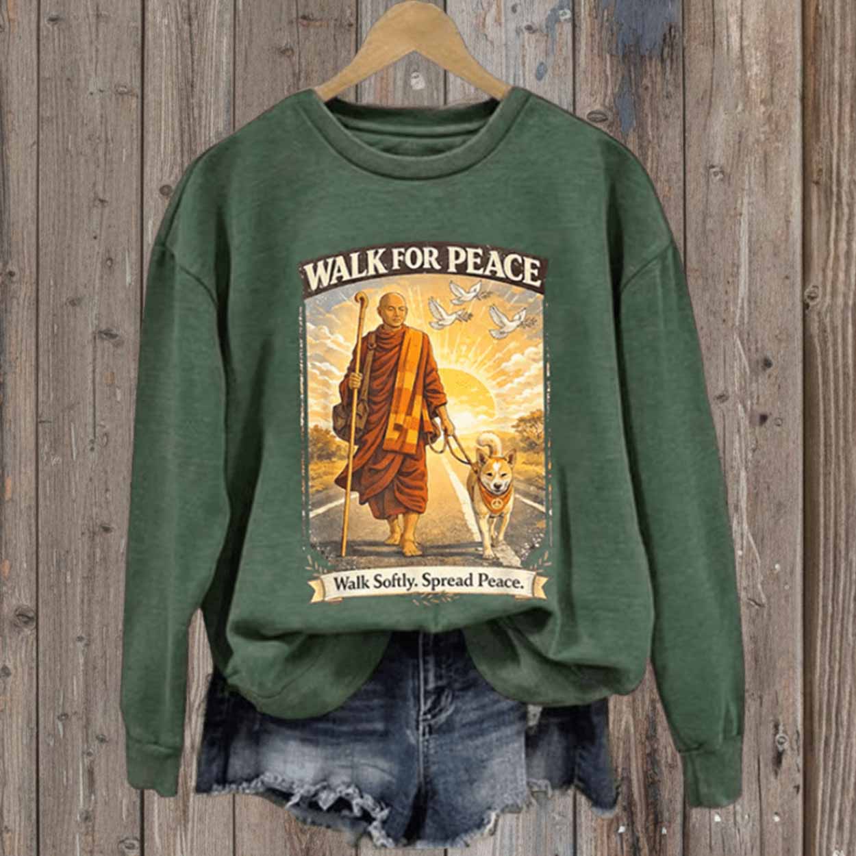 V-Neck Retro Walk For Peace Print Sweatshirt V-Neck Retro Walk For Peace Print Sweatshirt