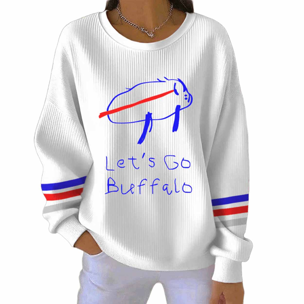 Women's Let's Go Buffalo Football Casual Waffle Sweatshirt Women's Let's Go Buffalo Football Casual Waffle Sweatshirt
