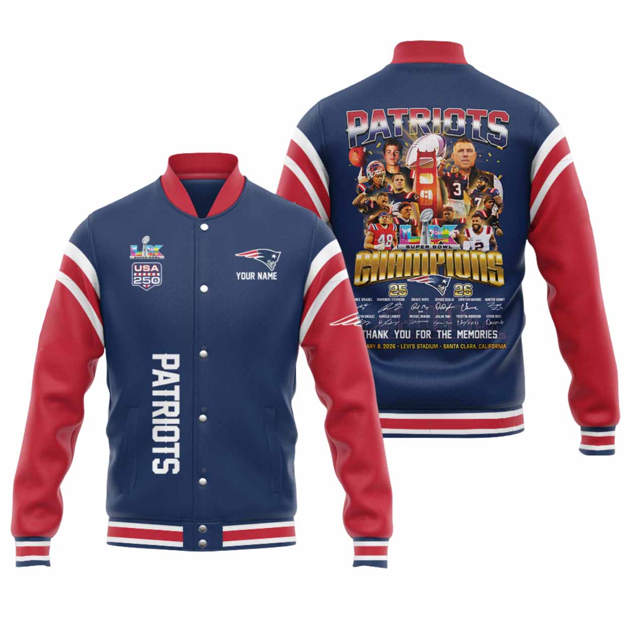 2026 Patriots Bowl LX Champions Baseball Jacket 2026 Patriots Bowl LX Champions Baseball Jacket