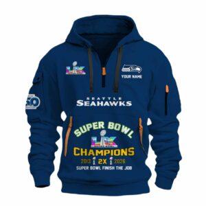 2026 Seahawks Bowl LX Finish The Job Quarter Zip Hoodie 2026 Seahawks Bowl LX Finish The Job Quarter Zip Hoodie