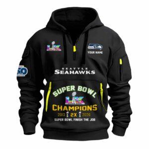 2026 Seahawks Bowl LX Finish The Job Quarter Zip Hoodie 1 2026 Seahawks Bowl LX Finish The Job Quarter Zip Hoodie