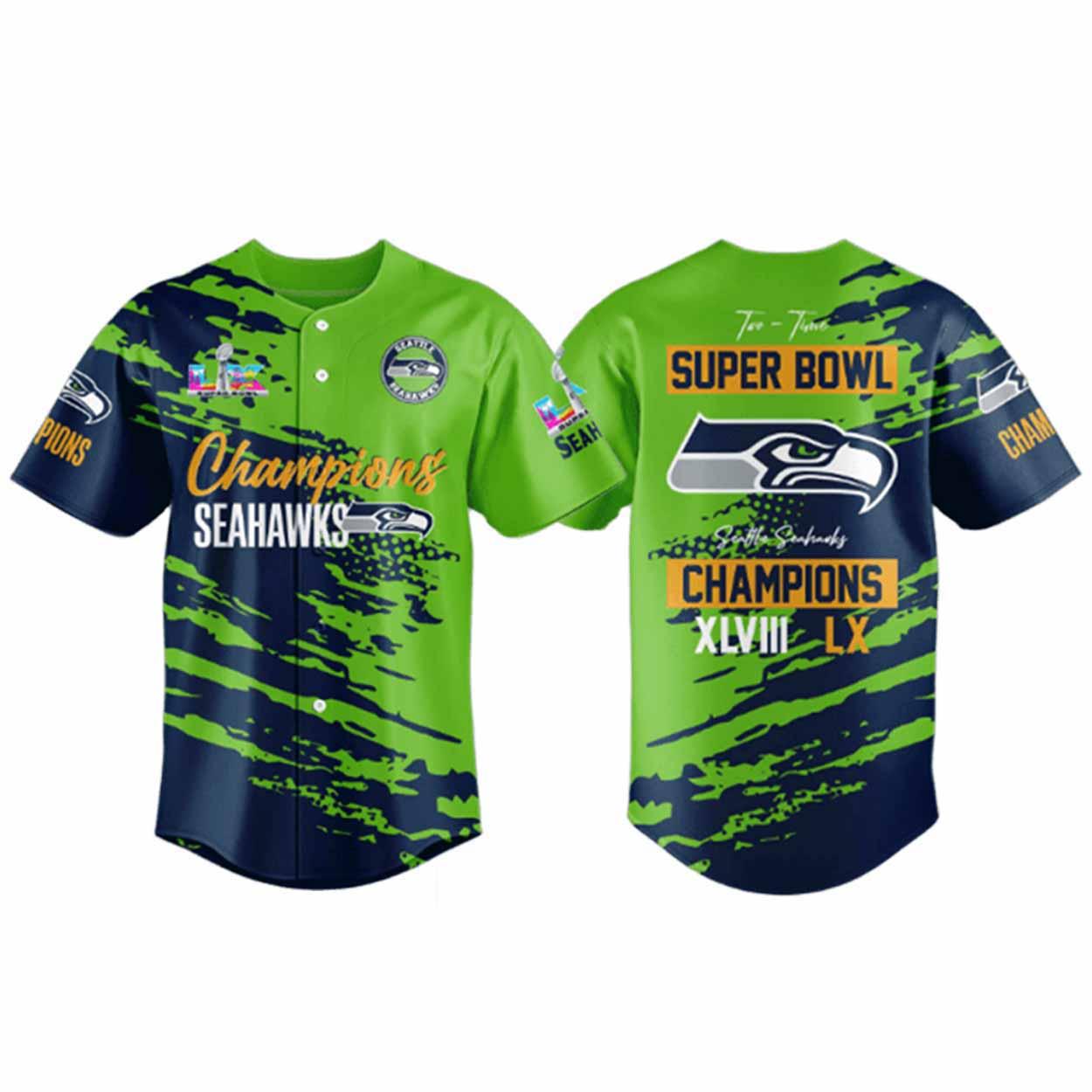 Seahawks Two Time Bowl LX Champions Jersey Seahawks Two Time Bowl LX Champions Jersey