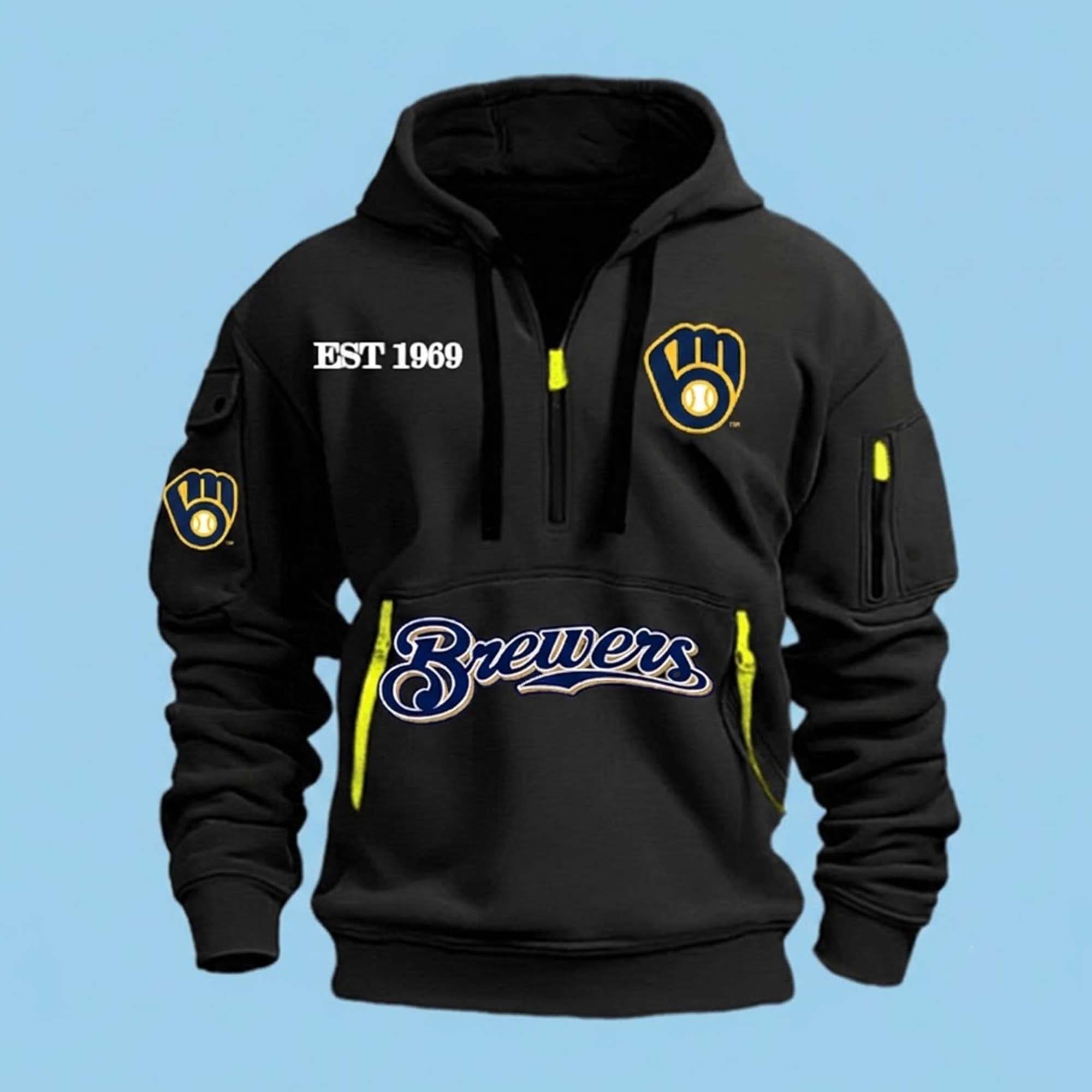 2026 Milwaukee Brewers Est 1969 Quarter Zip Hoodie 2026 Milwaukee Brewers Est 1969 Quarter Zip Hoodie