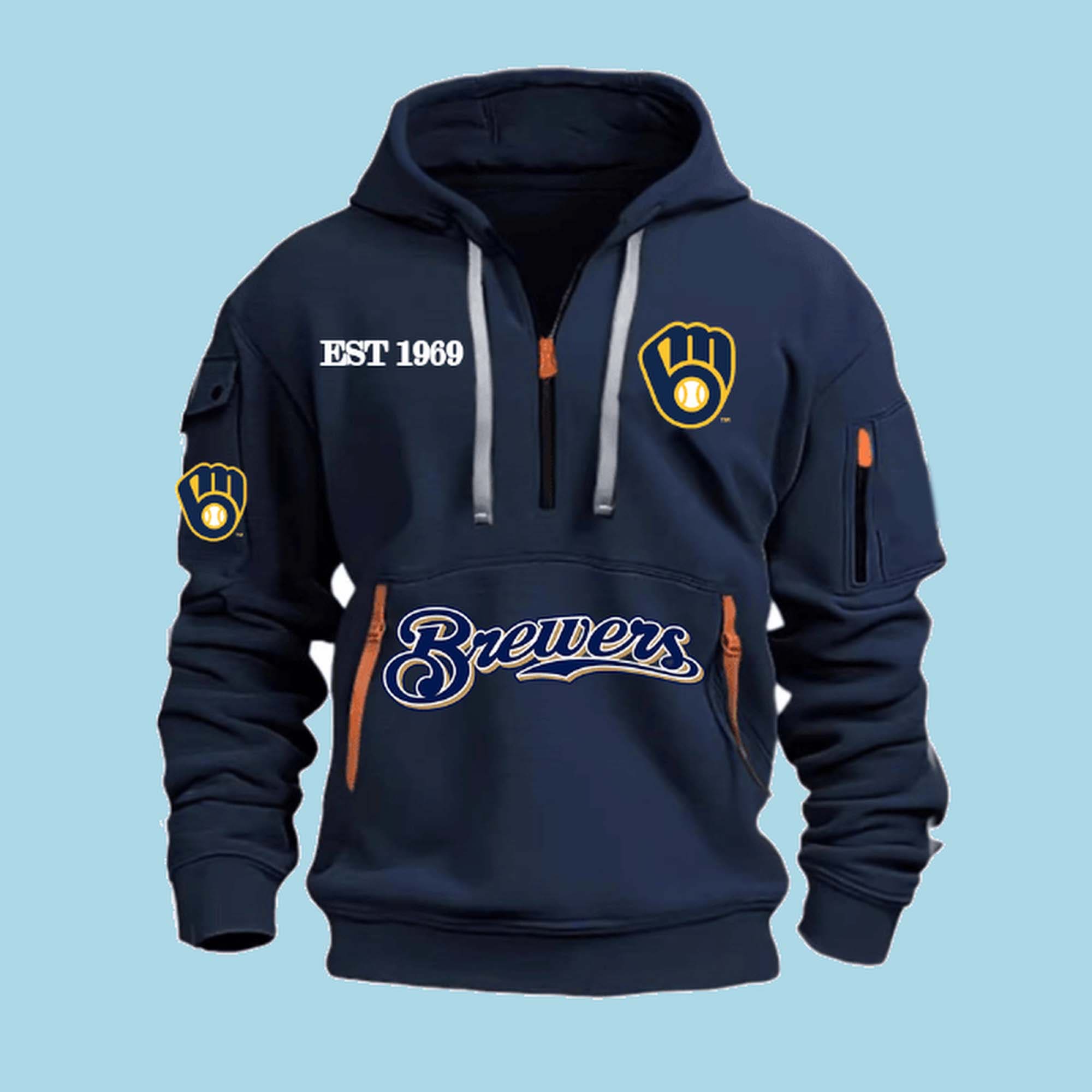 2026 Milwaukee Brewers Est 1969 Quarter Zip Hoodie 2026 Milwaukee Brewers Est 1969 Quarter Zip Hoodie